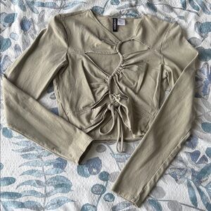 H&M Olive Long Sleeve Ruched Top